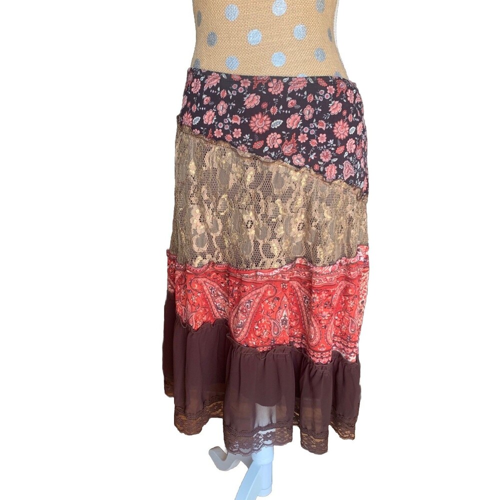 Vintage Patchwork Skirt Boho Fairy Floral Whimsy Boho Y2K Medium Lace Gypsy
